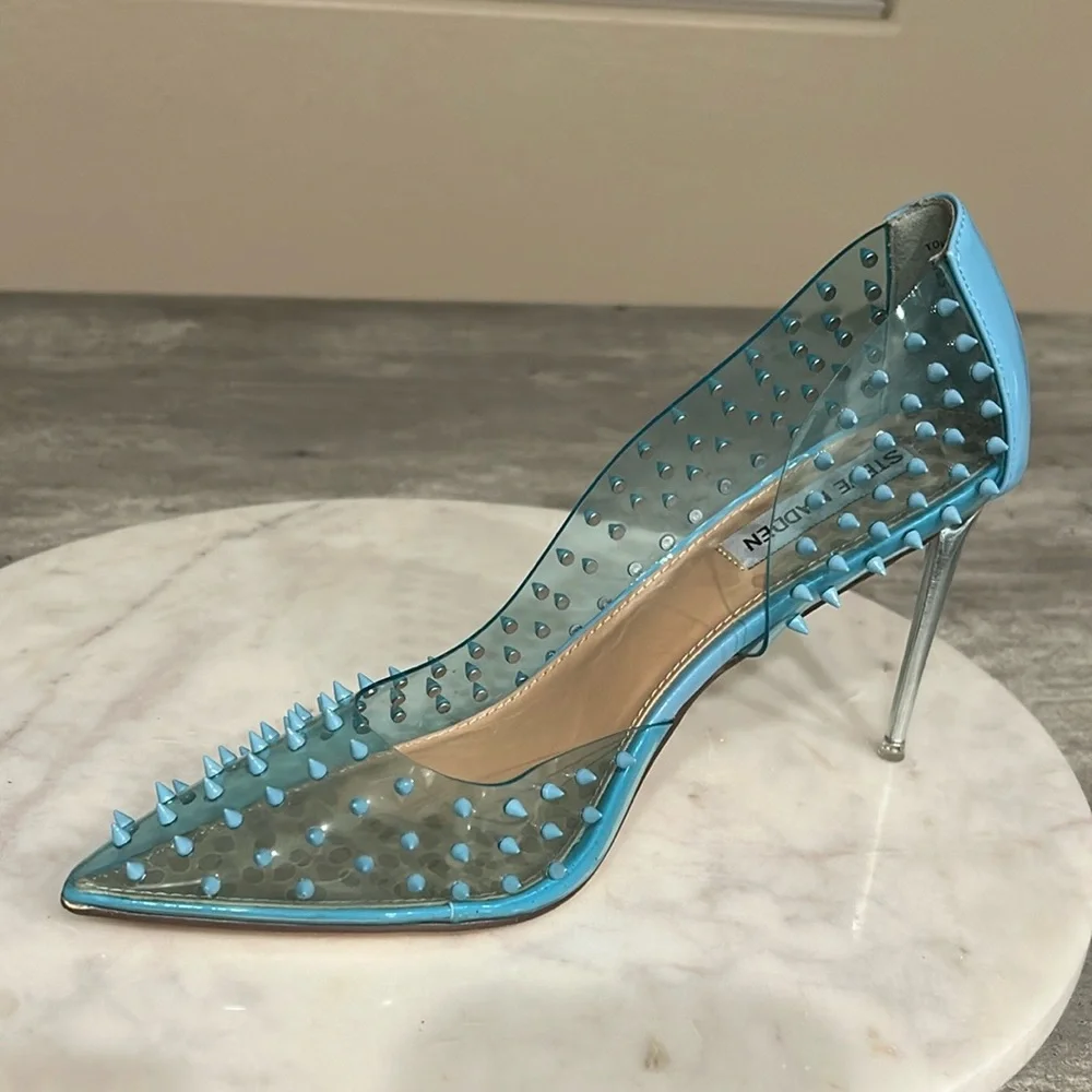 Steve Madden Transparent Blue spiked Heels size 8